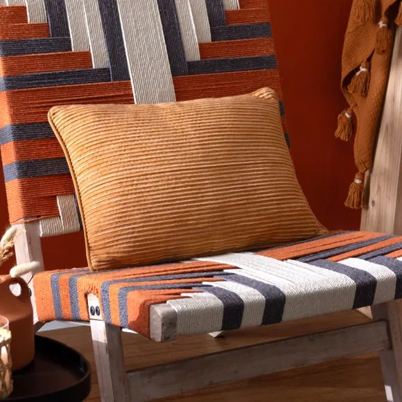 Rectangle Cushion with Ribbed Design - Pecan, Cotton