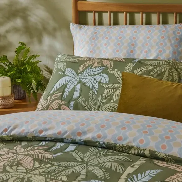 Reversible Duvet Cover Set - Pine Green, Polyester