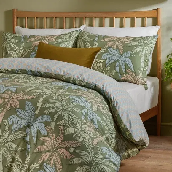 Reversible Duvet Cover Set - Pine Green, Polyester