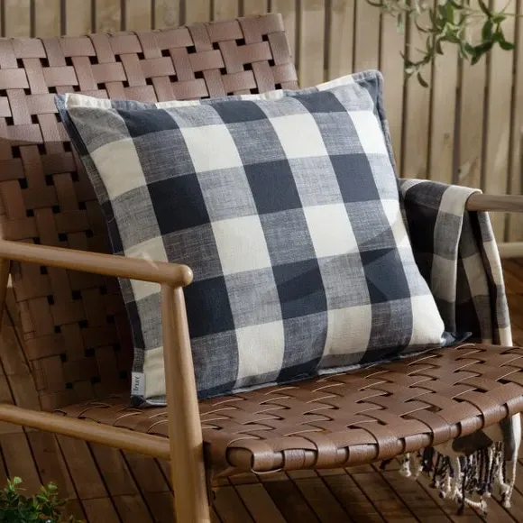 Square Cushion Cover Check Design - Navy, Cotton image