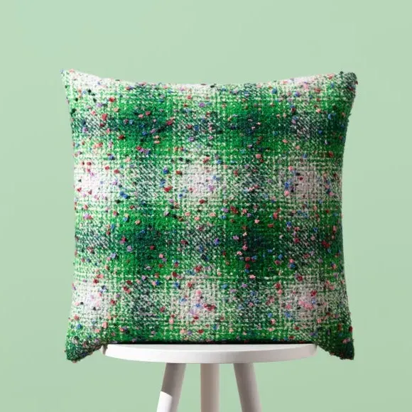 Square Cushion Cover Check Pattern - Green, Polyester