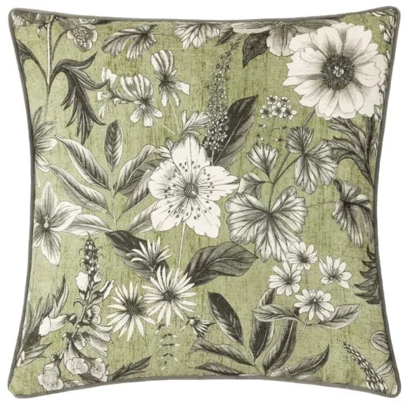 Square Cushion Cover Floral - Light Moss, Polyester