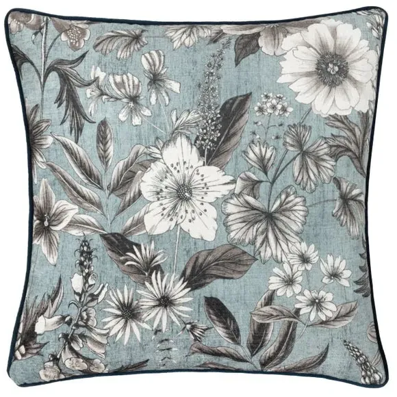 Square Cushion Cover Floral - Petrol, Polyester