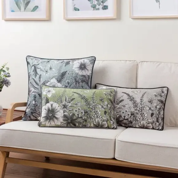 Square Cushion Cover Floral - Petrol, Polyester