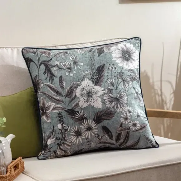 Square Cushion Cover Floral - Petrol, Polyester