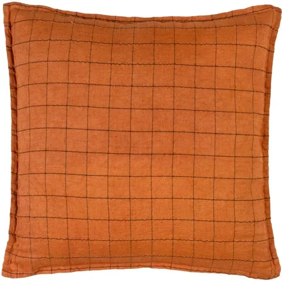 Square Cushion Cover Grid Check - Brick, Linen