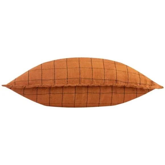 Square Cushion Cover Grid Check - Brick, Linen