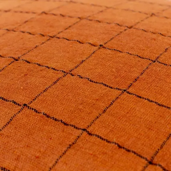 Square Cushion Cover Grid Check - Brick, Linen