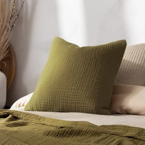 Square Cushion Cover Textured - Khaki, Cotton