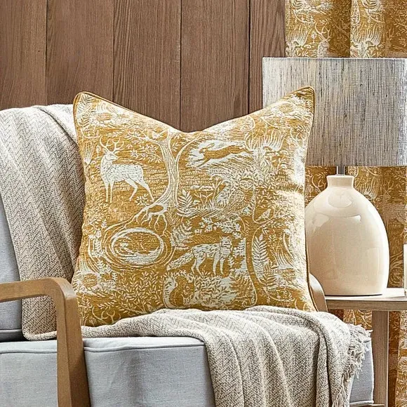 Square Cushion Cover Winter Woods - Ochre, Polyester
