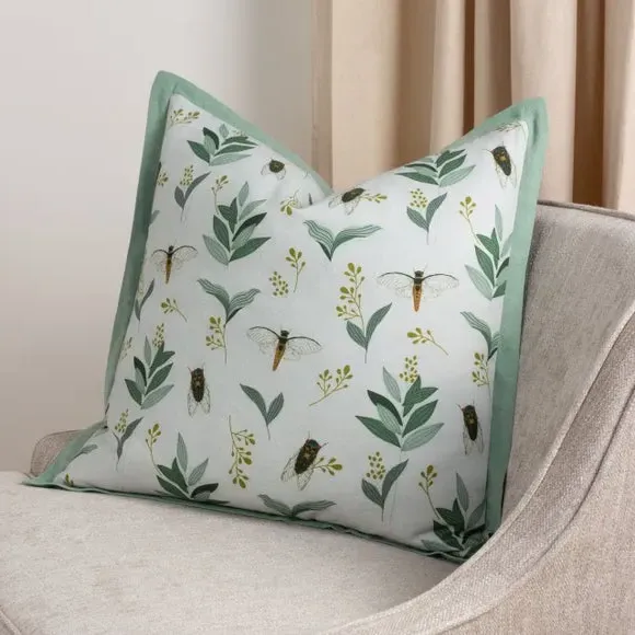 Square Cushion Cover with Botanical Print - Sage image