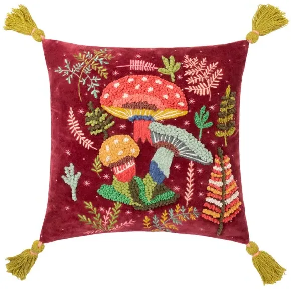 Square Cushion Cover with Embroidery - Ruby, Cotton