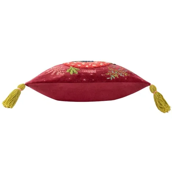Square Cushion Cover with Embroidery - Ruby, Cotton