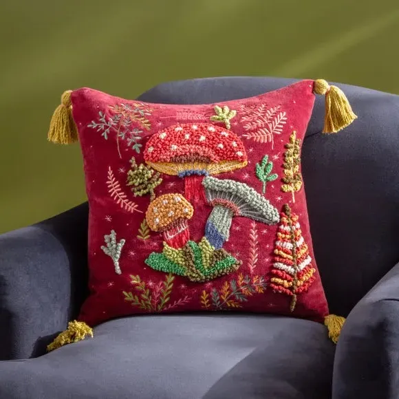 Square Cushion Cover with Embroidery - Ruby, Cotton image