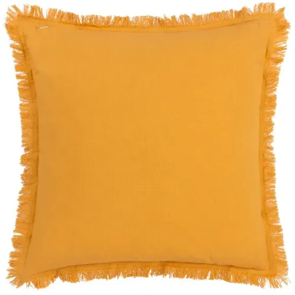 Square Cushion Cover with Fringe - Mustard, Cotton