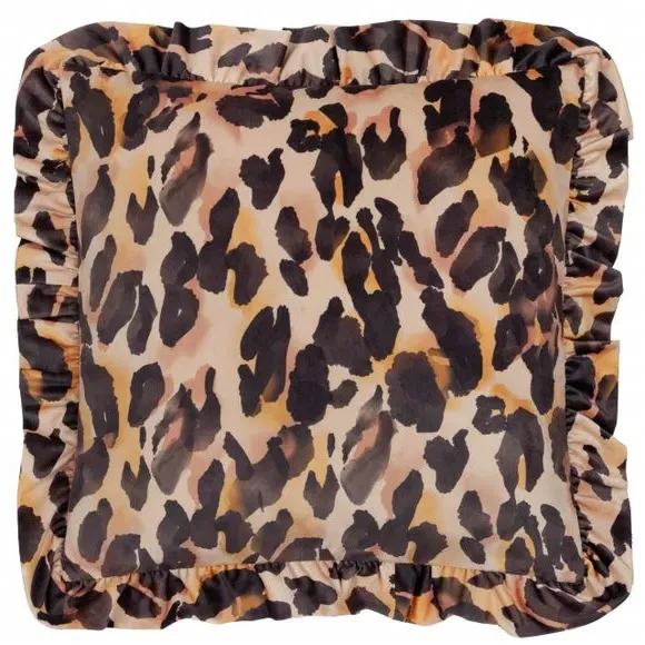 Square Cushion Cover with Ruffle - Leopard Print