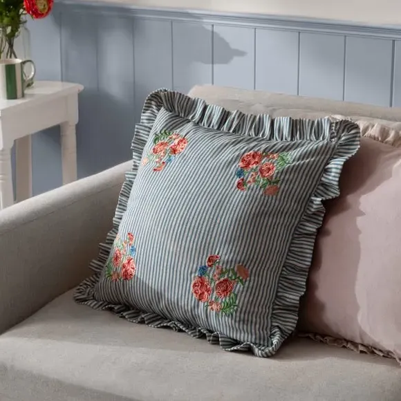 Square Cushion Cover with Ruffles - Blue, Polyester image