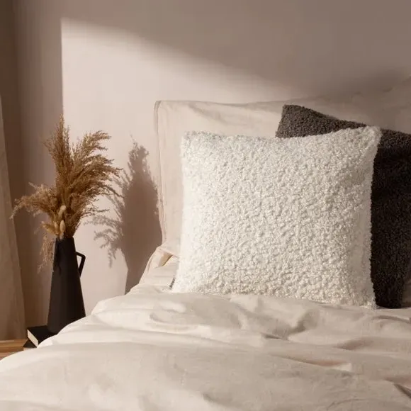 Square Cushion Cover with Zip - Ecru, Boucle