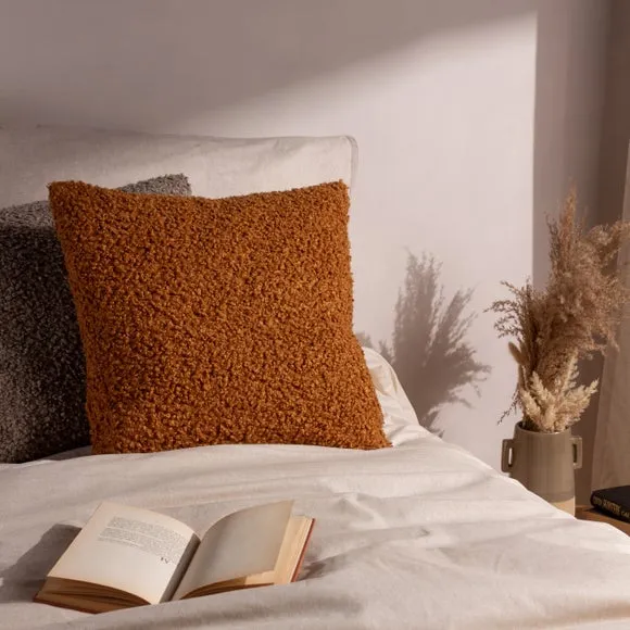 Square Cushion Cover with Zip - Ginger, Boucle