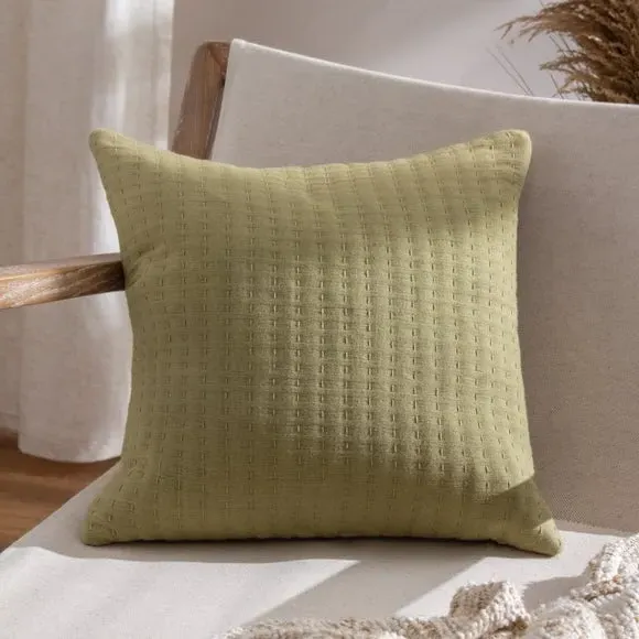 Square Cushion Cover with Zip - Green, Cotton image