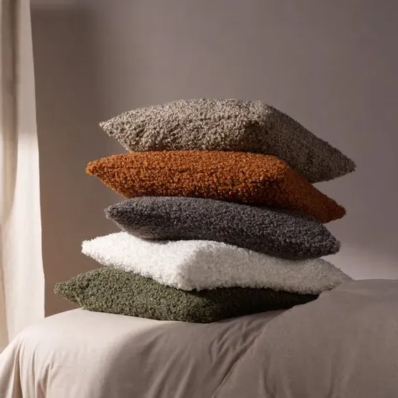 Square Cushion Cover with Zip - Khaki, Boucle