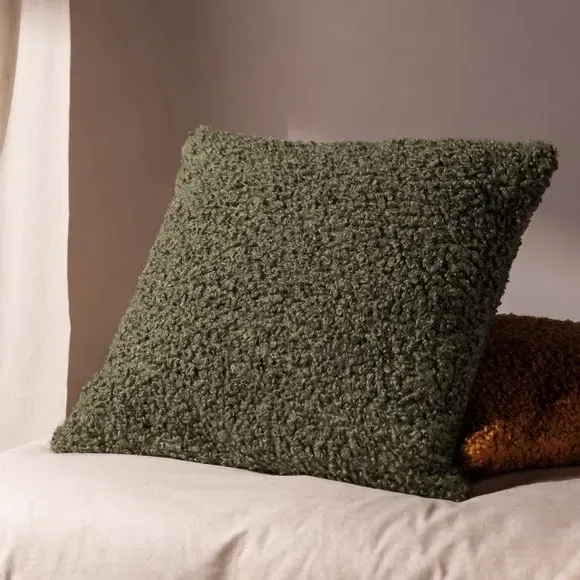 Square Cushion Cover with Zip - Khaki, Boucle