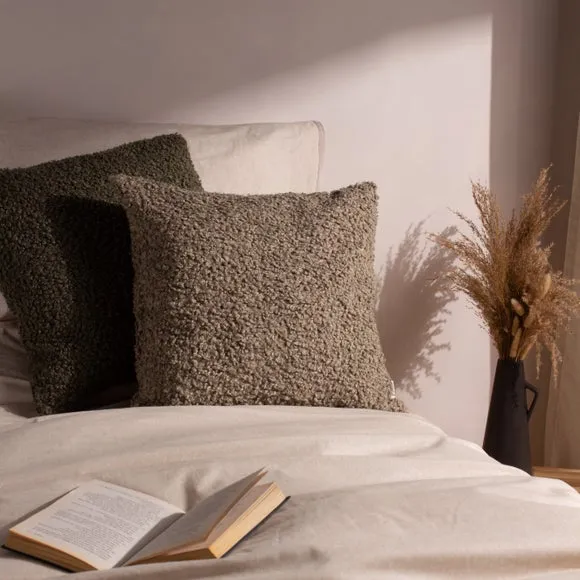 Square Cushion Cover with Zip - Taupe, Boucle