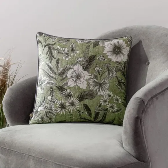 Square Cushion with Botanical Design - Light Moss image