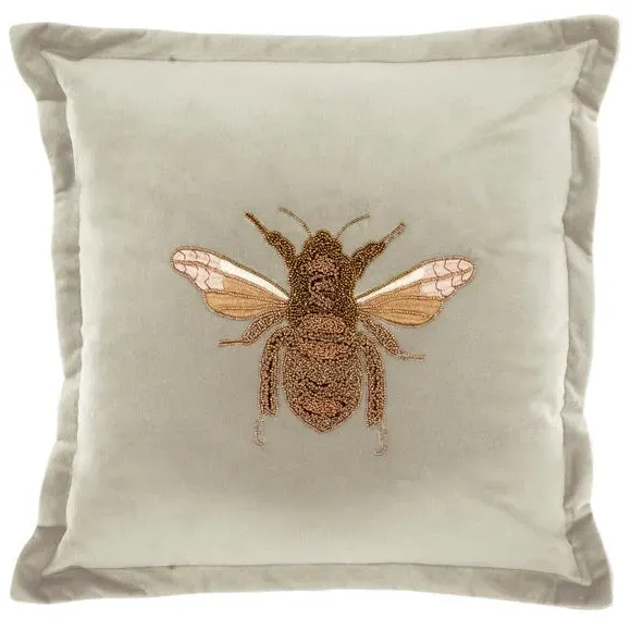 Square Cushion with Embroidered Bee - Natural