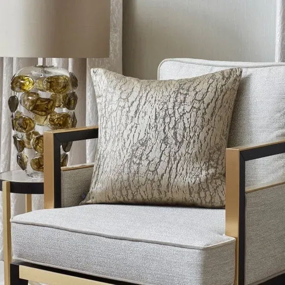Square Cushion with Foil Print - Taupe, Polyester