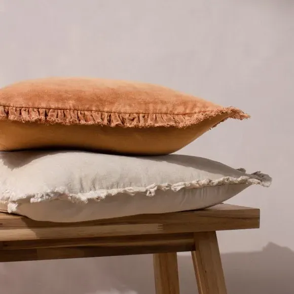 Square Cushion with Fringe - Natural, Cotton