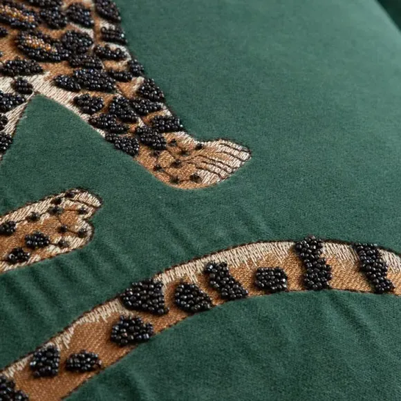 Square Cushion with Leopard Design - Blue, Velvet