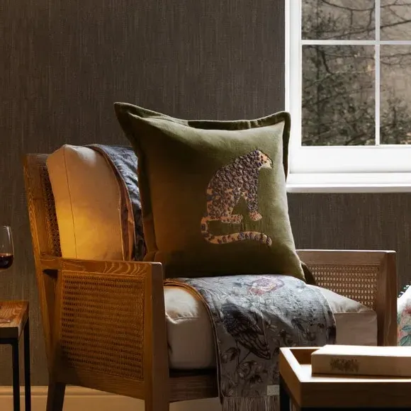 Square Cushion with Leopard Design - Olive, Velvet