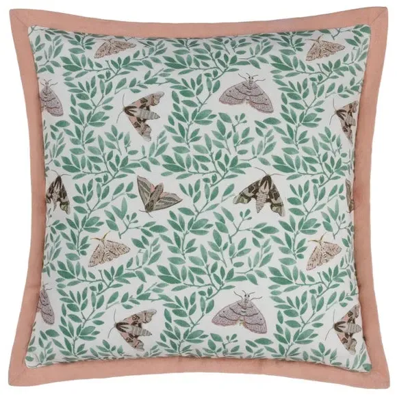 Square Cushion with Moth Print - Pink, Cotton