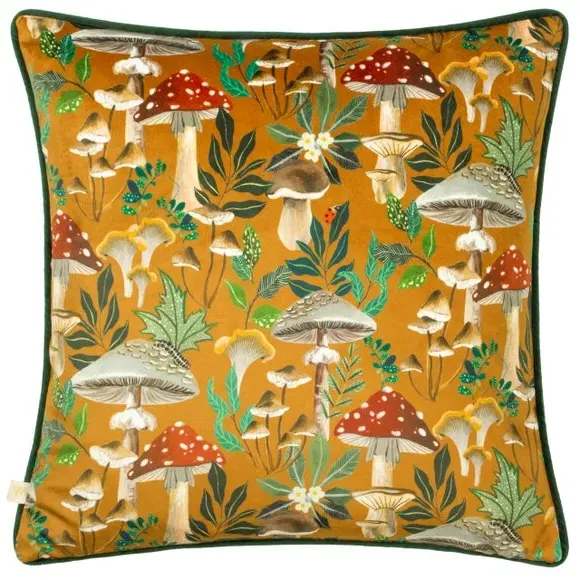 Square Cushion with Mushroom Print - Multicolor