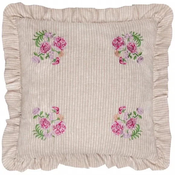 Square Cushion with Ruffle Trim - Pink, Linen