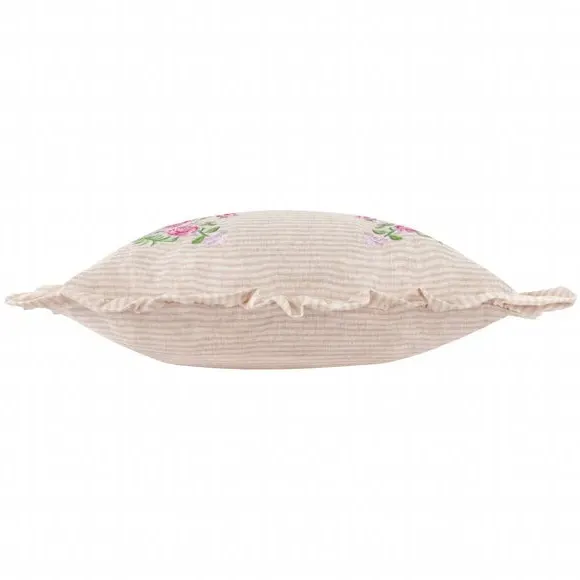 Square Cushion with Ruffle Trim - Pink, Linen