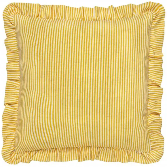 Square Cushion with Ruffle Trim - Yellow, Linen