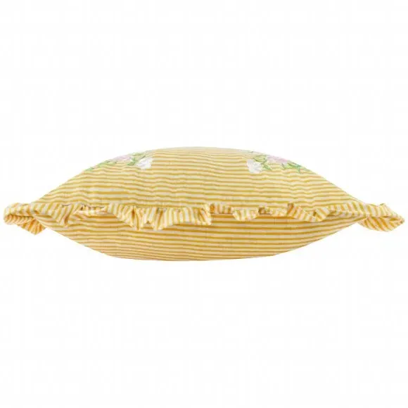 Square Cushion with Ruffle Trim - Yellow, Linen