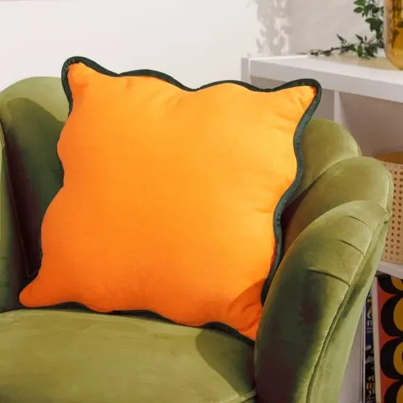 Square Cushion with Scalloped Edge - Orange