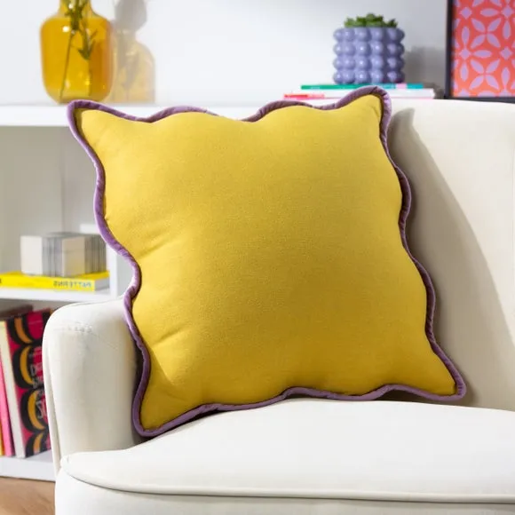 Square Cushion with Scalloped Edge - Yellow