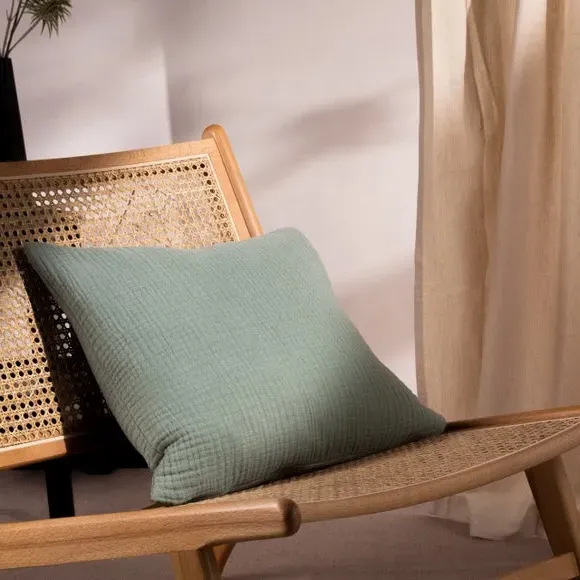 Square Cushion with Textured Design - Eucalyptus, Cotton