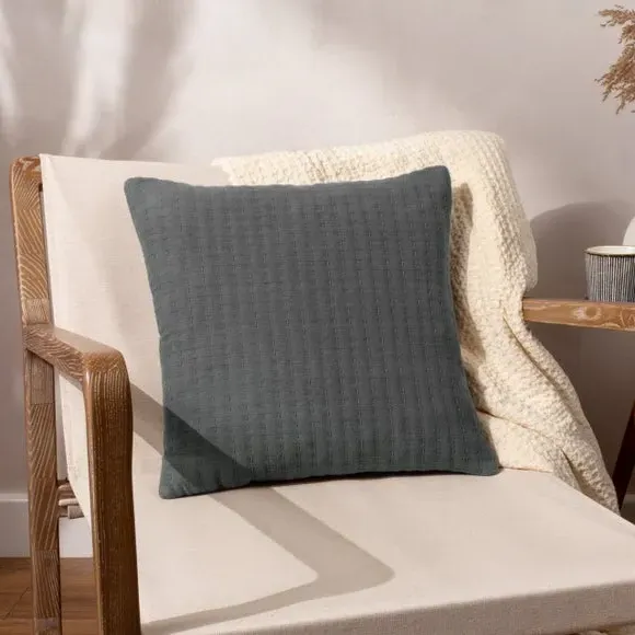 Square Cushion with Textured Design - Grey, Cotton