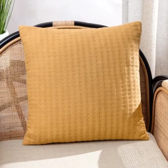 Square Cushion with Textured Design - Honey, Cotton