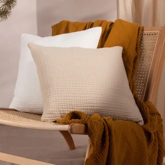 Square Cushion with Textured Design - Natural, Cotton