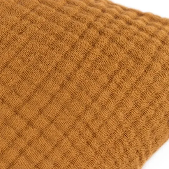 Square Cushion with Textured Design - Orange, Cotton