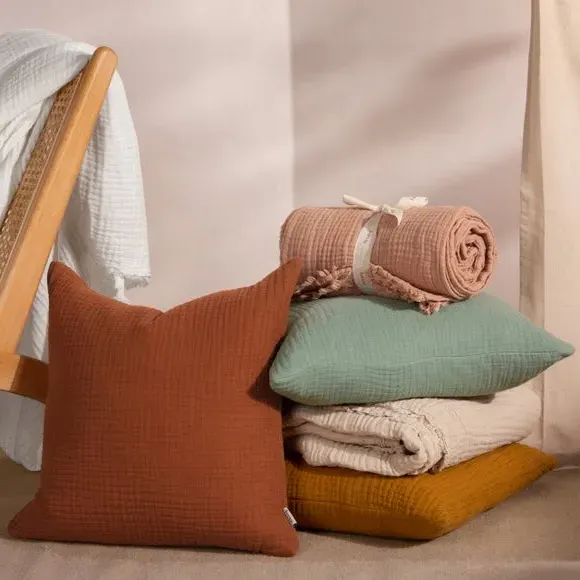 Square Cushion with Textured Design - Pecan, Cotton