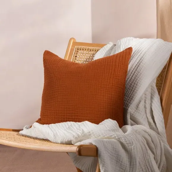 Square Cushion with Textured Design - Pecan, Cotton