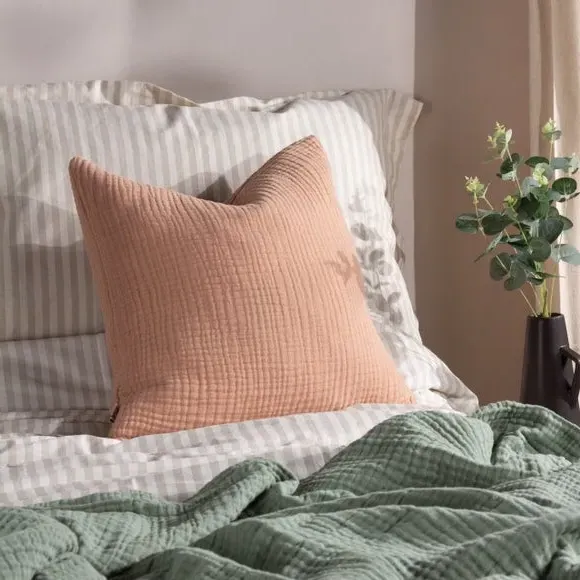 Square Cushion with Textured Design - Pink Clay, Cotton