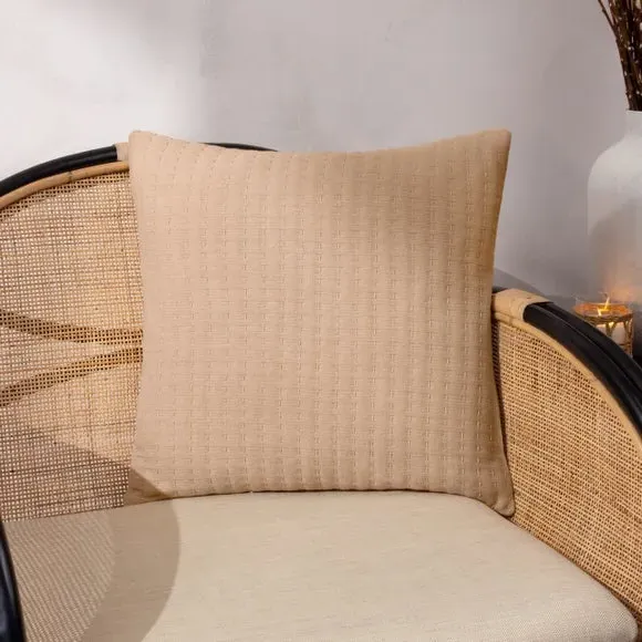 Square Cushion with Textured Design - Taupe, Cotton